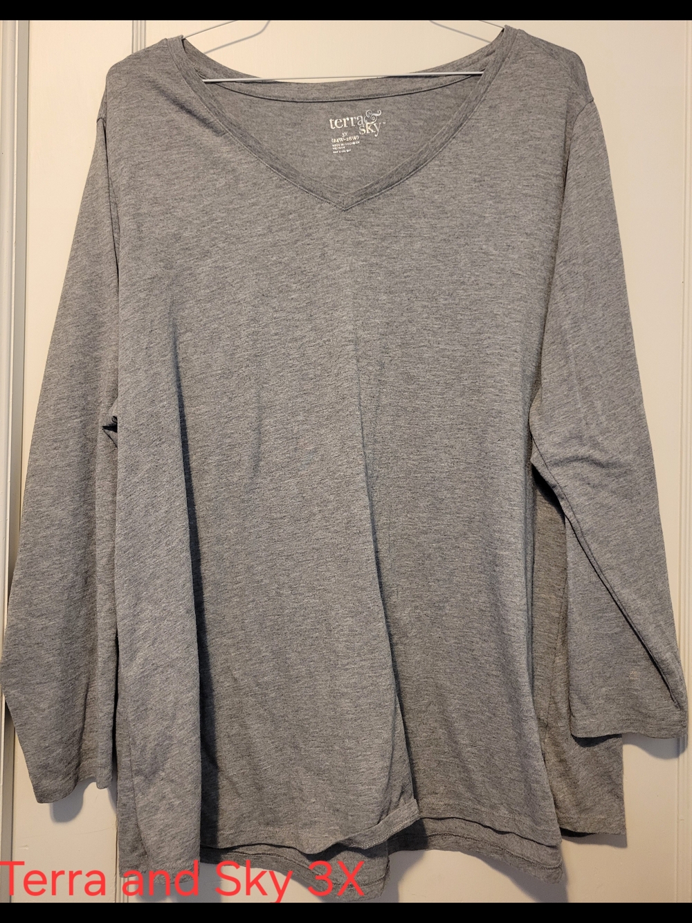 Terra & Sky Plus Long Sleeve V-Neck Top — Heather Gray